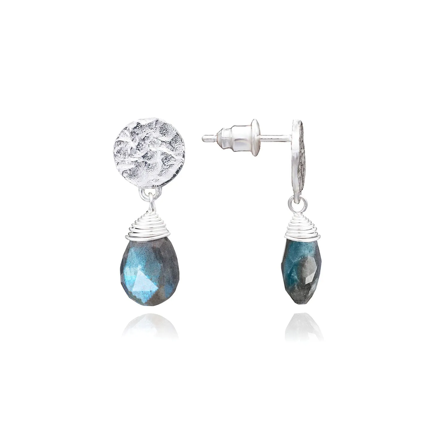 Classic Athena Drop Earrings: Silver Labradorite sold by Azuni London