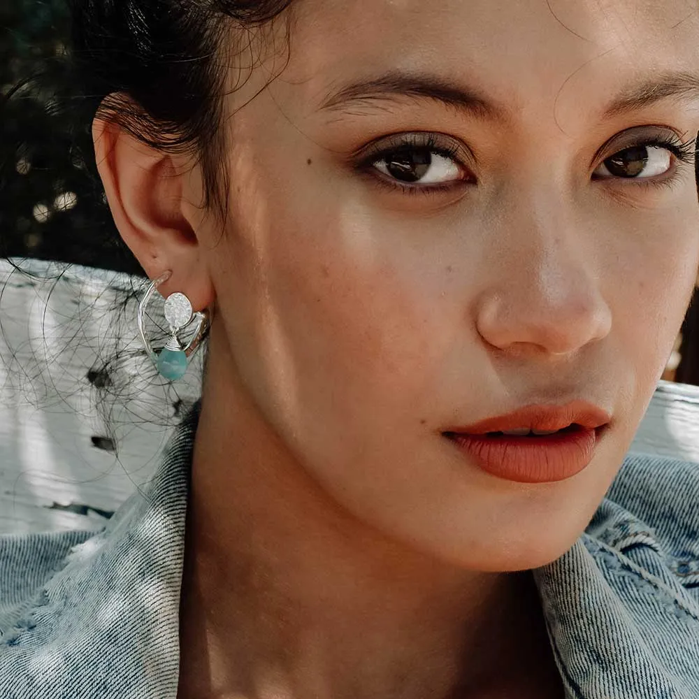 Classic Athena Drop Earrings: Silver Aqua Pariba Onyx sold by Azuni London product image thumbnail 4