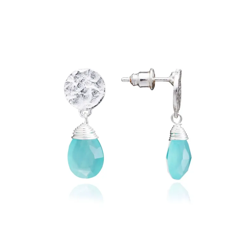 Classic Athena Drop Earrings: Silver Aqua Pariba Onyx sold by Azuni London