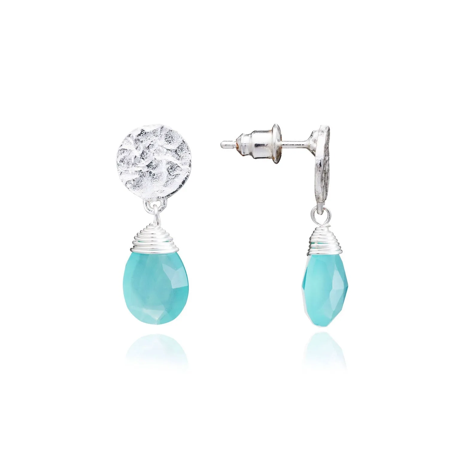 Classic Athena Drop Earrings: Silver Aqua Pariba Onyx sold by Azuni London