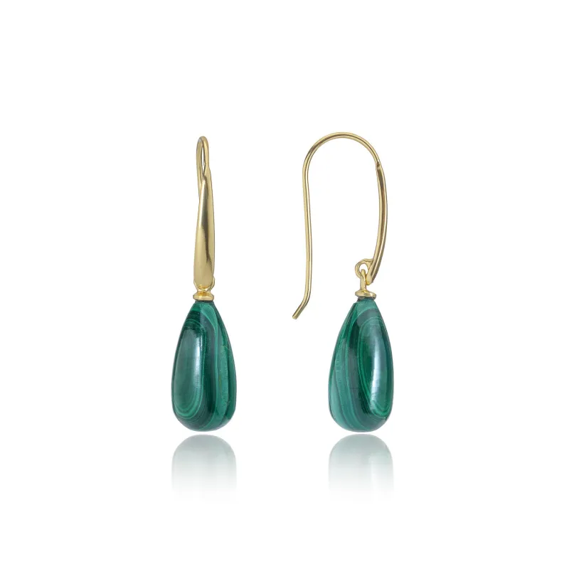 Hera Polished Stone Drop Earrings Malachite sold by Azuni London