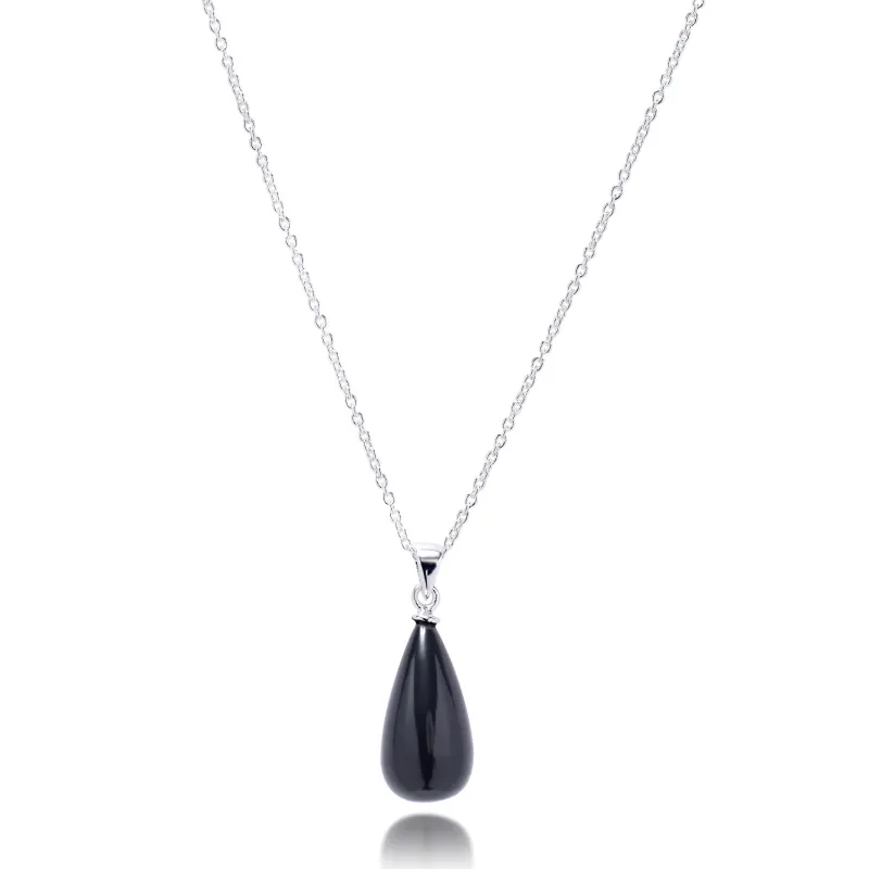 Hera Polished Stone Pendant Necklace Silver Black Onyx sold by Azuni London