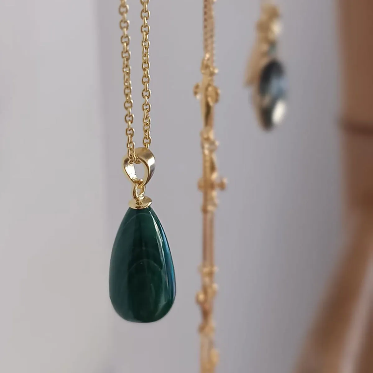 Hera Polished Stone Pendant Necklace Malachite sold by Azuni London product image thumbnail 4