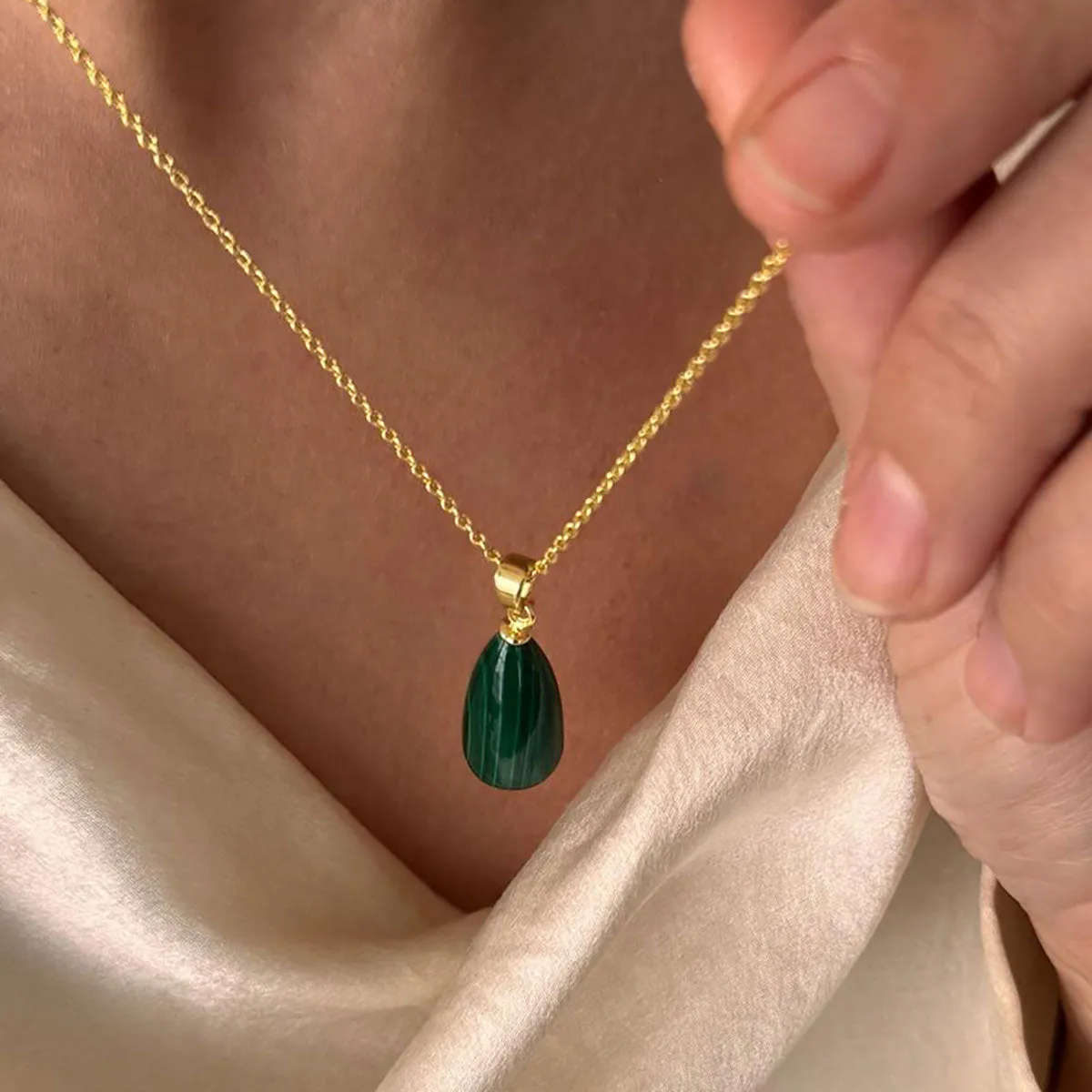 Hera Polished Stone Pendant Necklace Malachite sold by Azuni London product image thumbnail 2