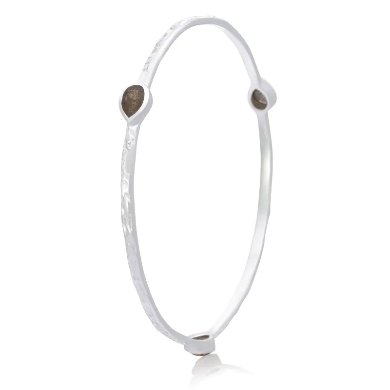 Simi Three Stone Stacking Bangle: Silver Labradorite sold by Azuni London