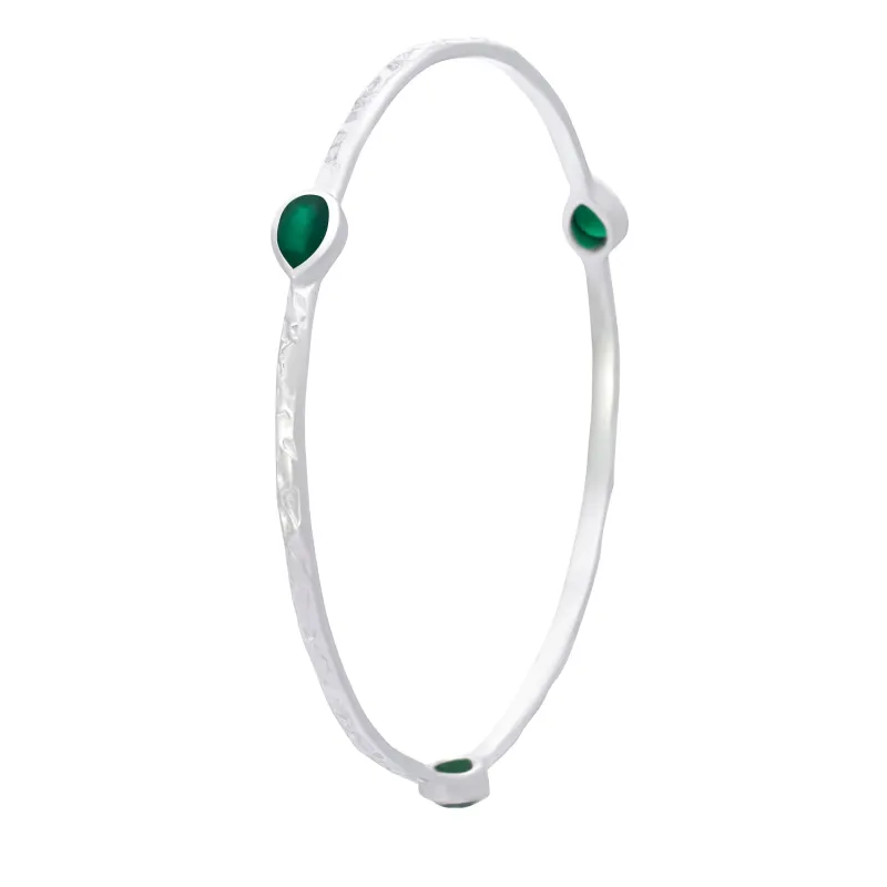 Simi Three Stone Stacking Bangle: Silver Green Onyx sold by Azuni London