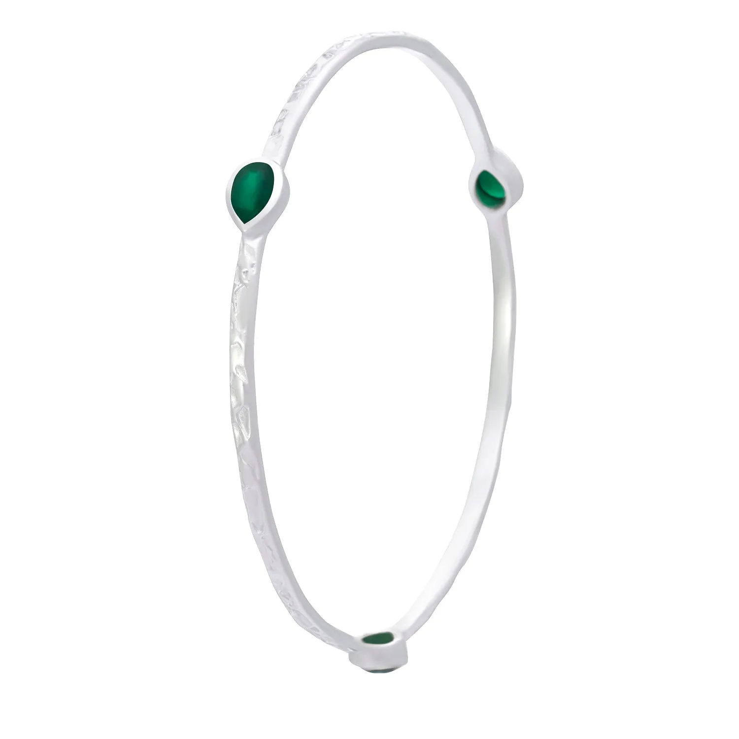 Simi Three Stone Stacking Bangle: Silver Green Onyx sold by Azuni London