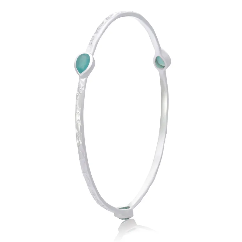 Simi Three Stone Stacking Bangle: Silver Pariba Onyx sold by Azuni London
