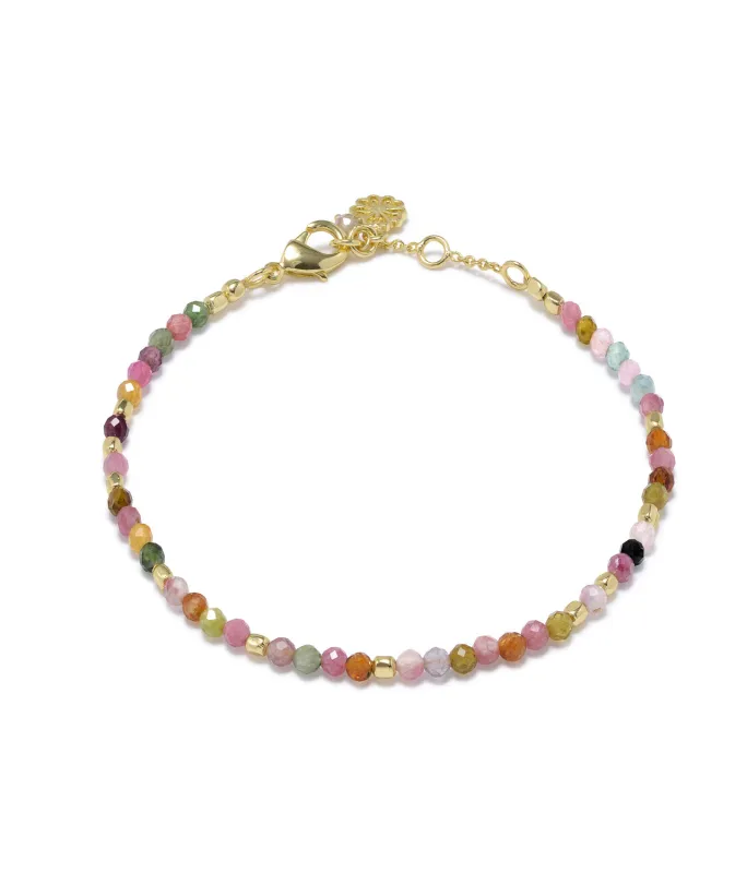 Milos Gemstone and Gold Bead Bracelet Tourmaline sold by Azuni London