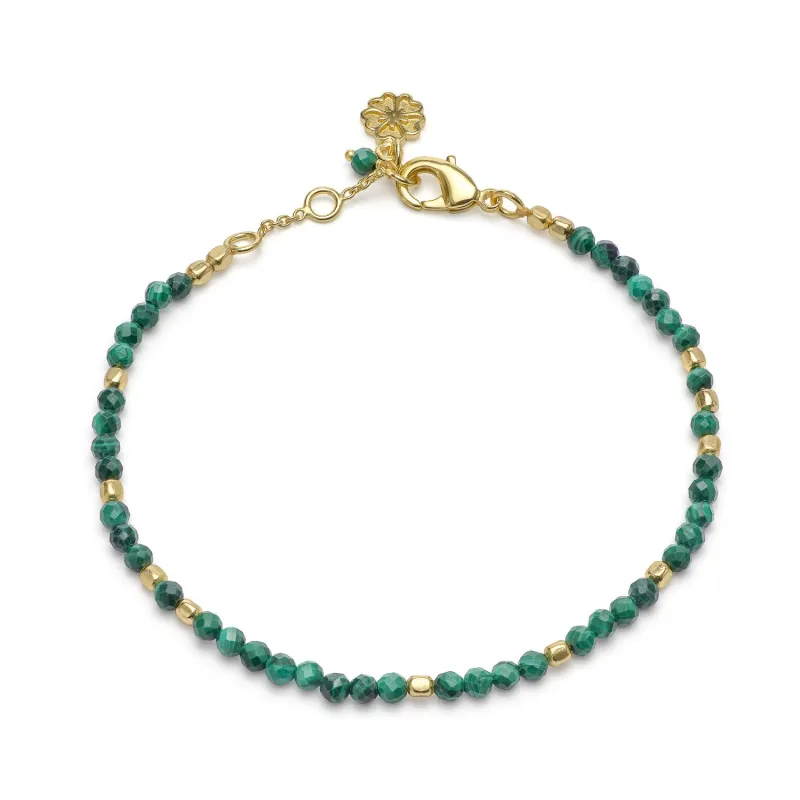 Milos Gemstone and Gold Bead Bracelet Malachite sold by Azuni London
