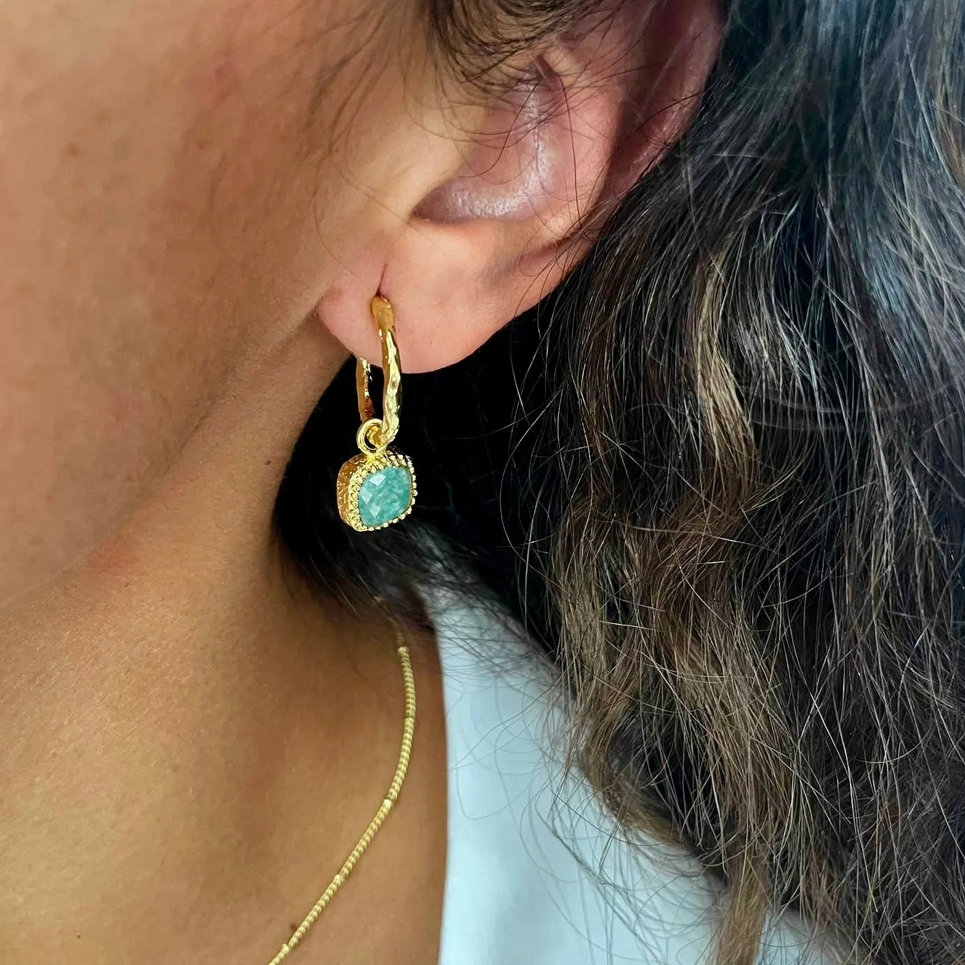 Tetra Square Gemstone Charm Hoops with Amazonite sold by Azuni London product image thumbnail 2