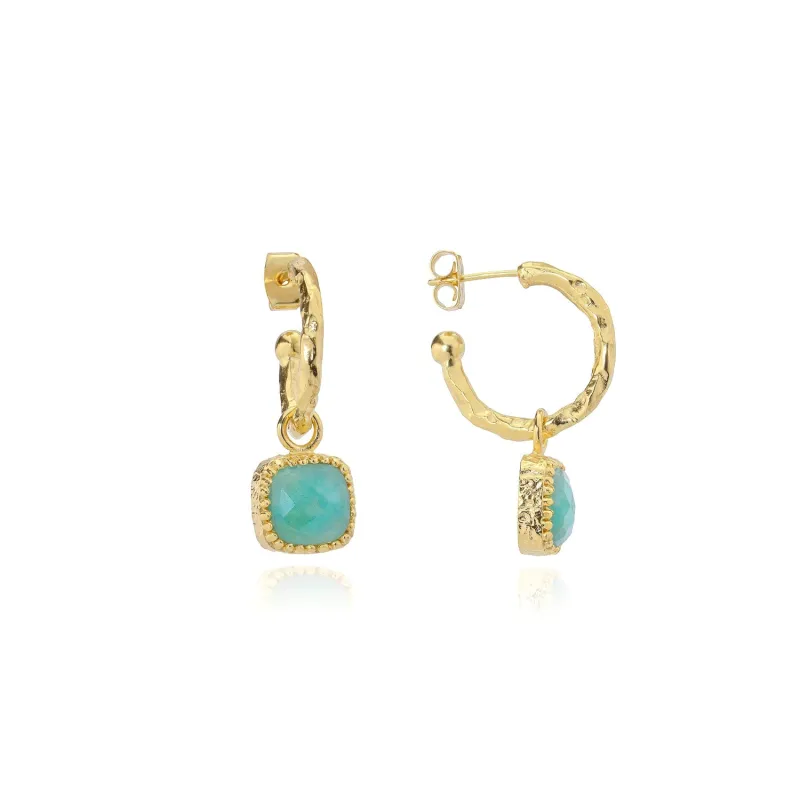 Tetra Square Gemstone Charm Hoops with Amazonite sold by Azuni London
