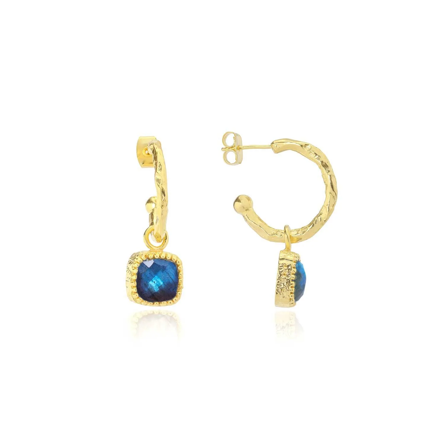 Tetra Square Gemstone Charm Hoops with Labradorite sold by Azuni London