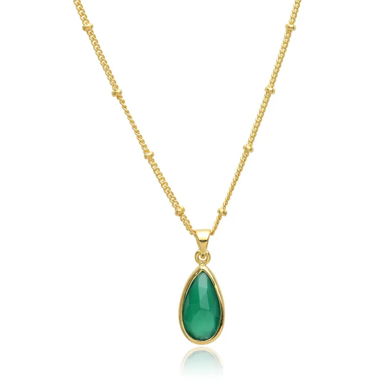 Simi Teardrop Gemstone Pendant with Green Onyx sold by Azuni London