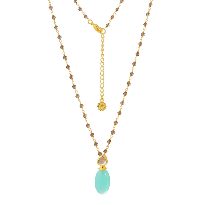 Persephone Double Gemstone Beaded Chain Necklace Pariba Onyx & Smoky Quartz sold by Azuni London