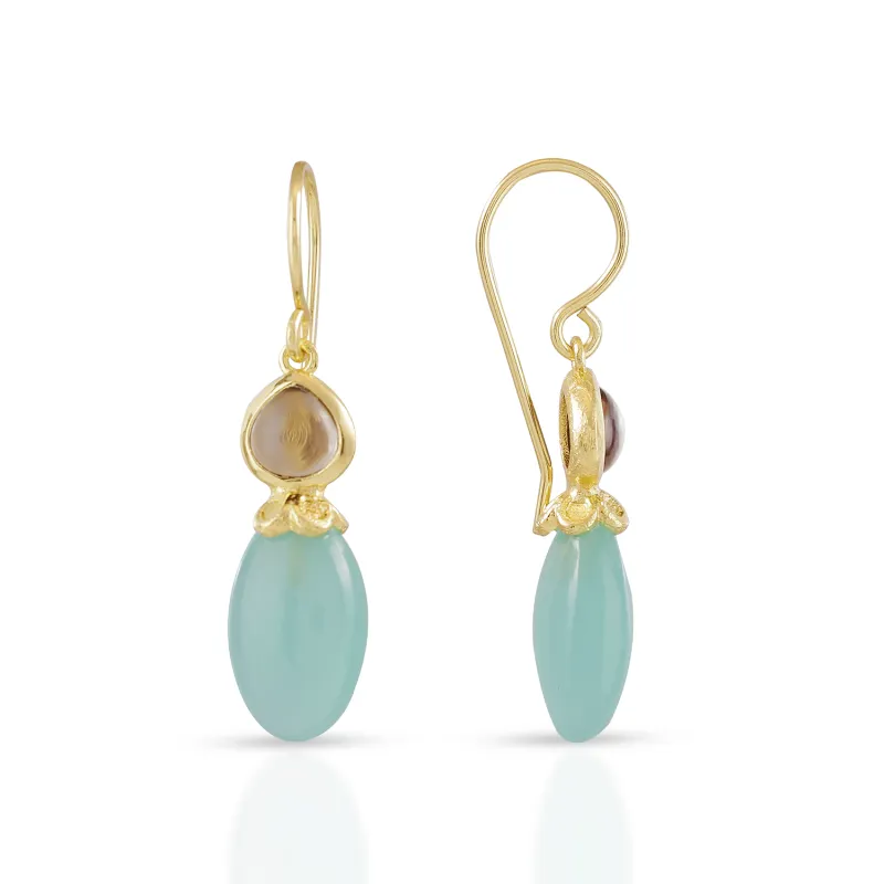 Persephone Double Gemstone Earrings Pariba Onyx & Smoky Quartz sold by Azuni London