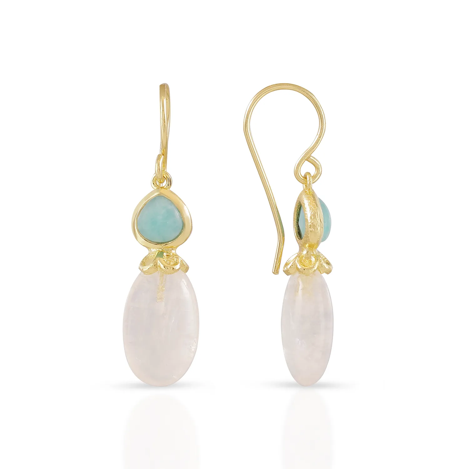 Persephone Double Gemstone Earrings Moonstone & Amazonite sold by Azuni London