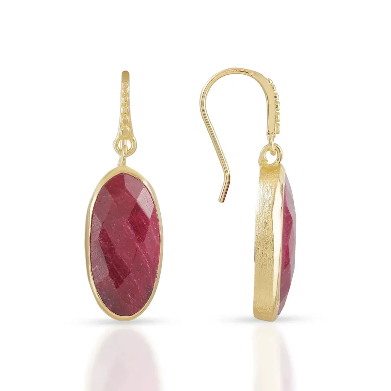 Charis Oval Gemstone Earrings Ruby sold by Azuni London