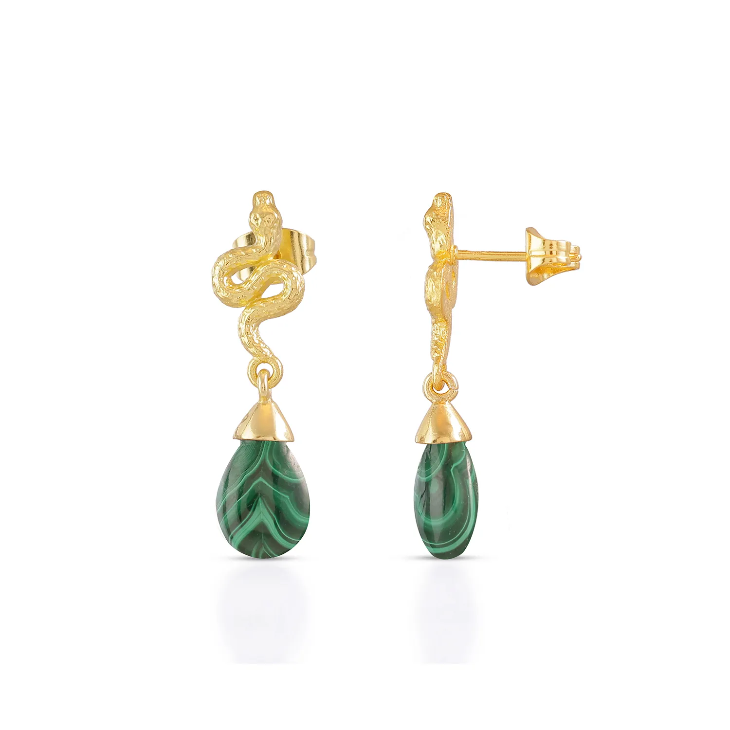 Medusa Small Gemstone Drop Earrings Malachite sold by Azuni London