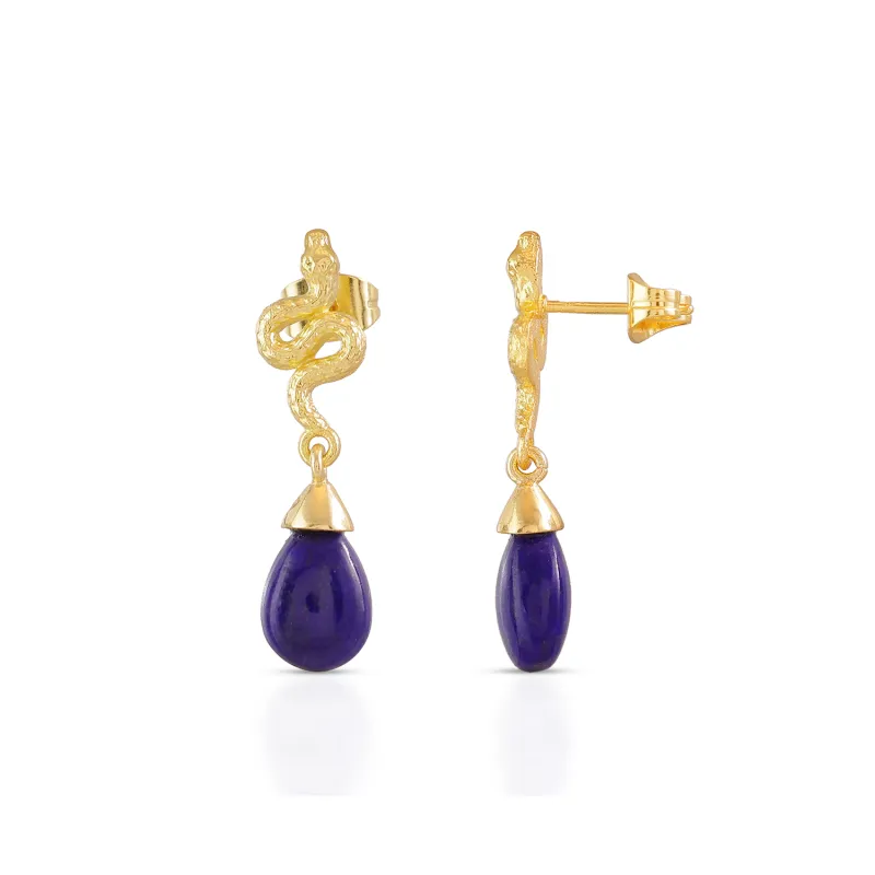 Medusa Small Gemstone Drop Earrings Lapis sold by Azuni London