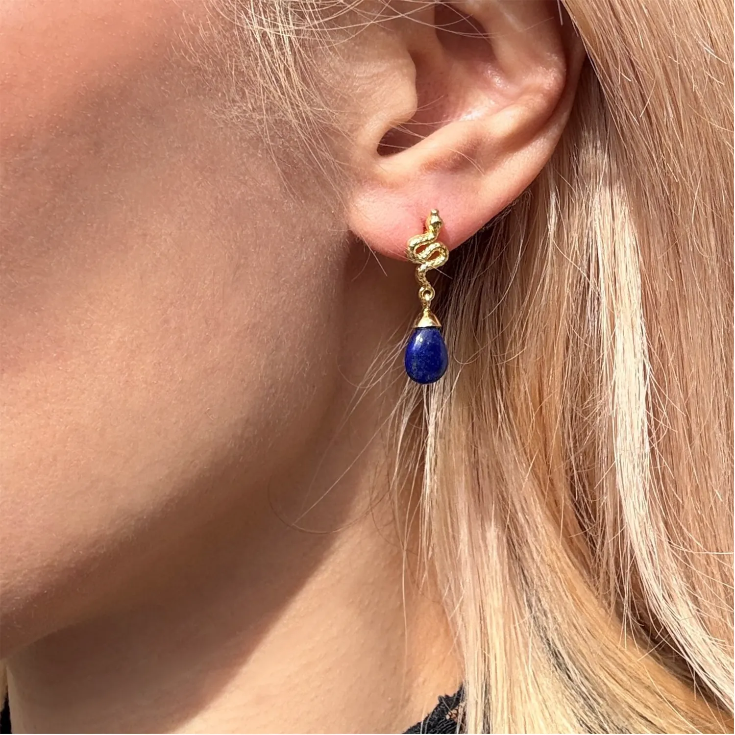 Medusa Small Gemstone Drop Earrings Lapis sold by Azuni London product image thumbnail 3