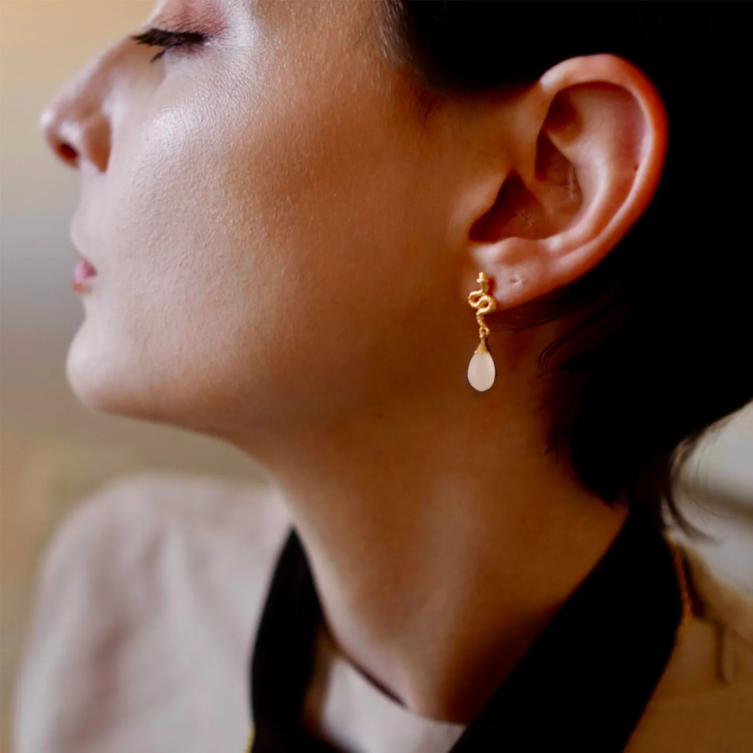 Medusa Small Gemstone Drop Earrings White Agate sold by Azuni London product image thumbnail 2