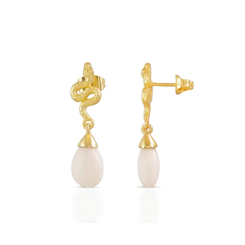 Medusa Small Gemstone Drop Earrings White Agate sold by Azuni London