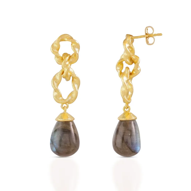 Moirai Double Twisted Loops Earrings Labradorite sold by Azuni London