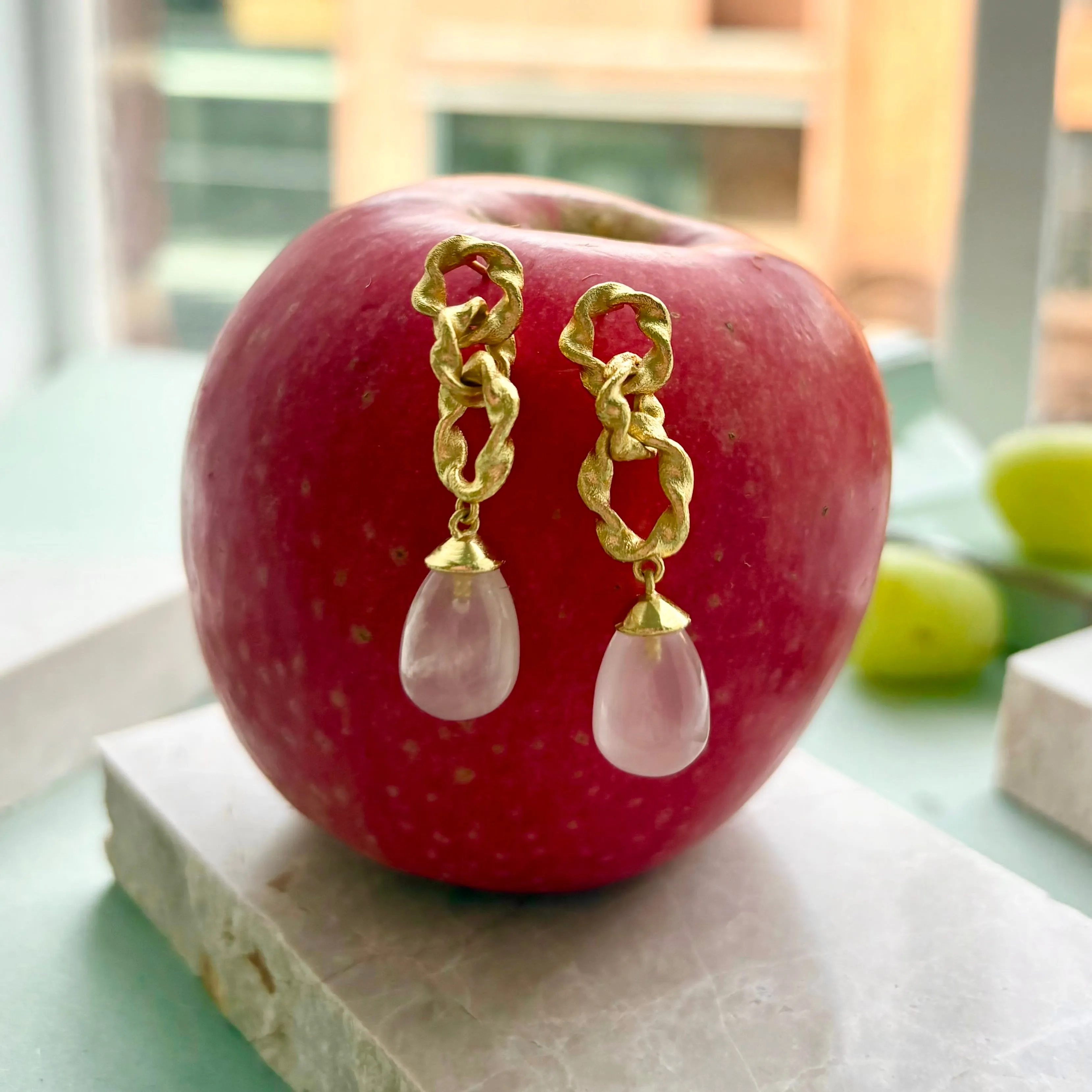 Moirai Double Twisted Loops Earrings Rose Quartz sold by Azuni London product image thumbnail 3