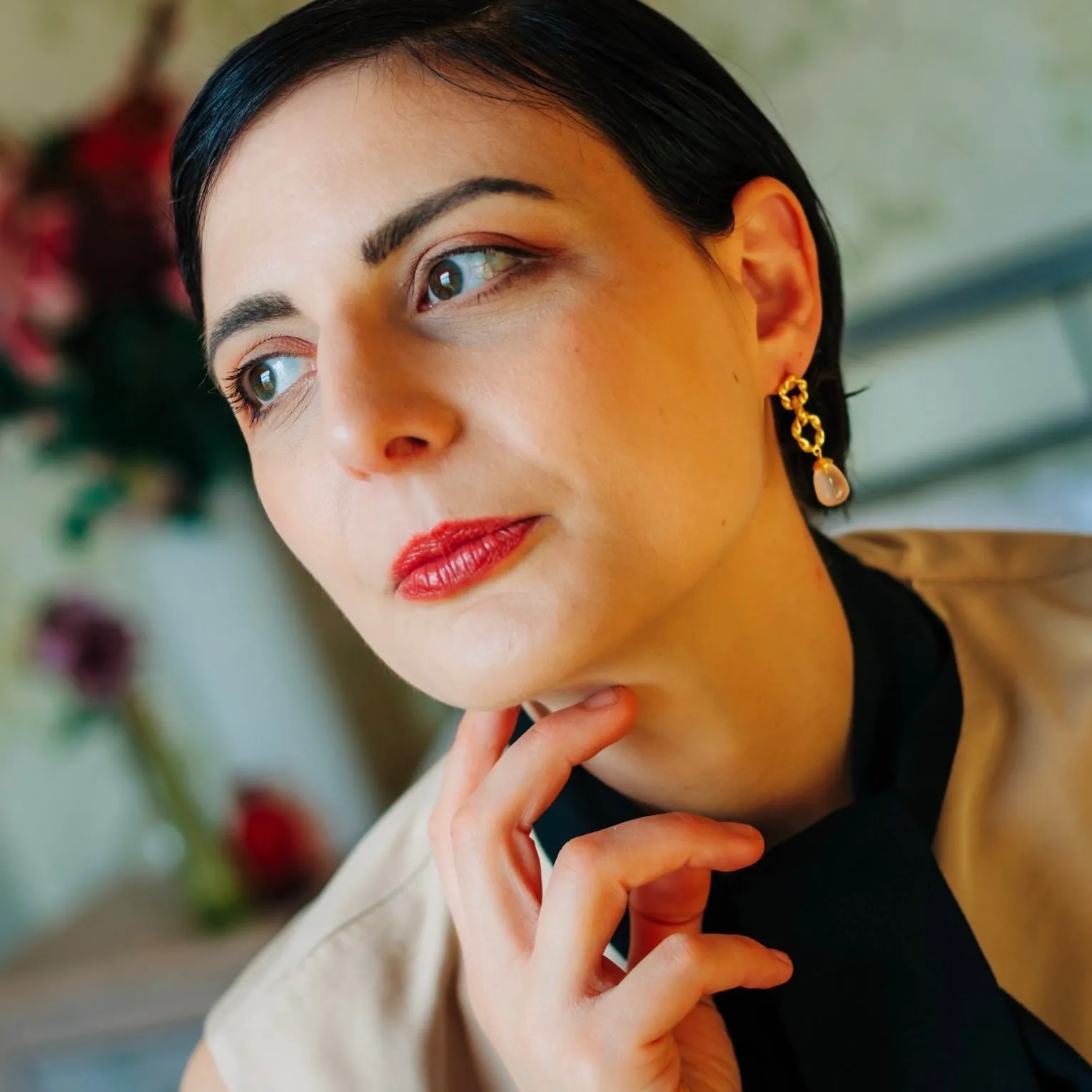 Moirai Double Twisted Loops Earrings Rose Quartz sold by Azuni London product image thumbnail 2