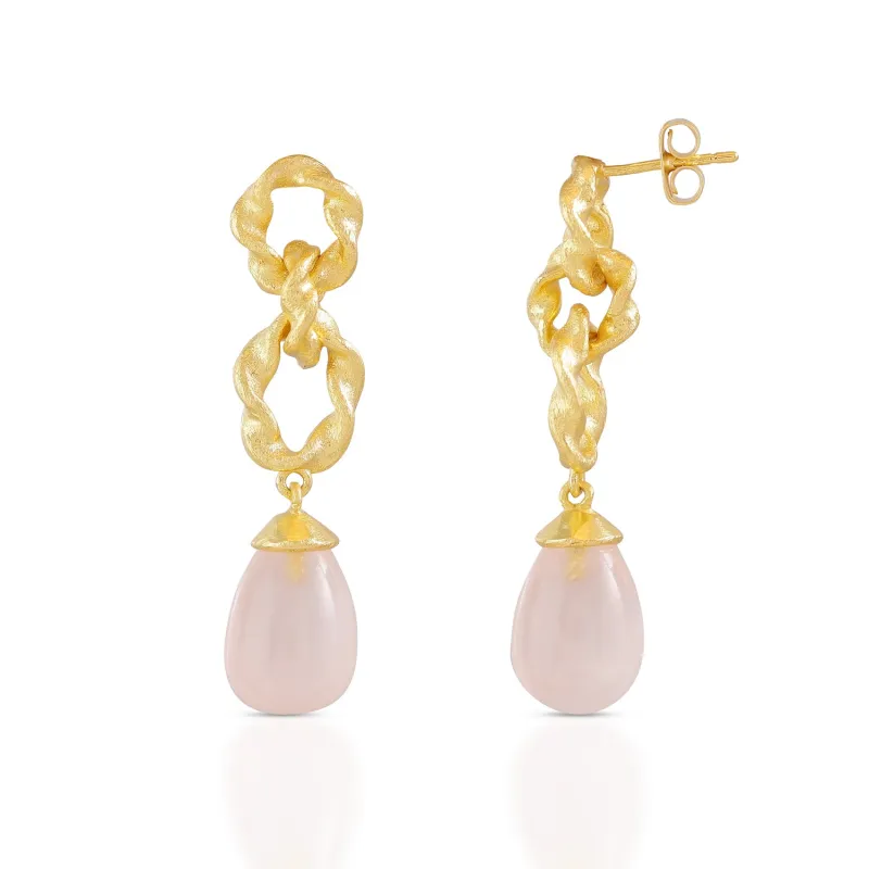 Moirai Double Twisted Loops Earrings Rose Quartz sold by Azuni London