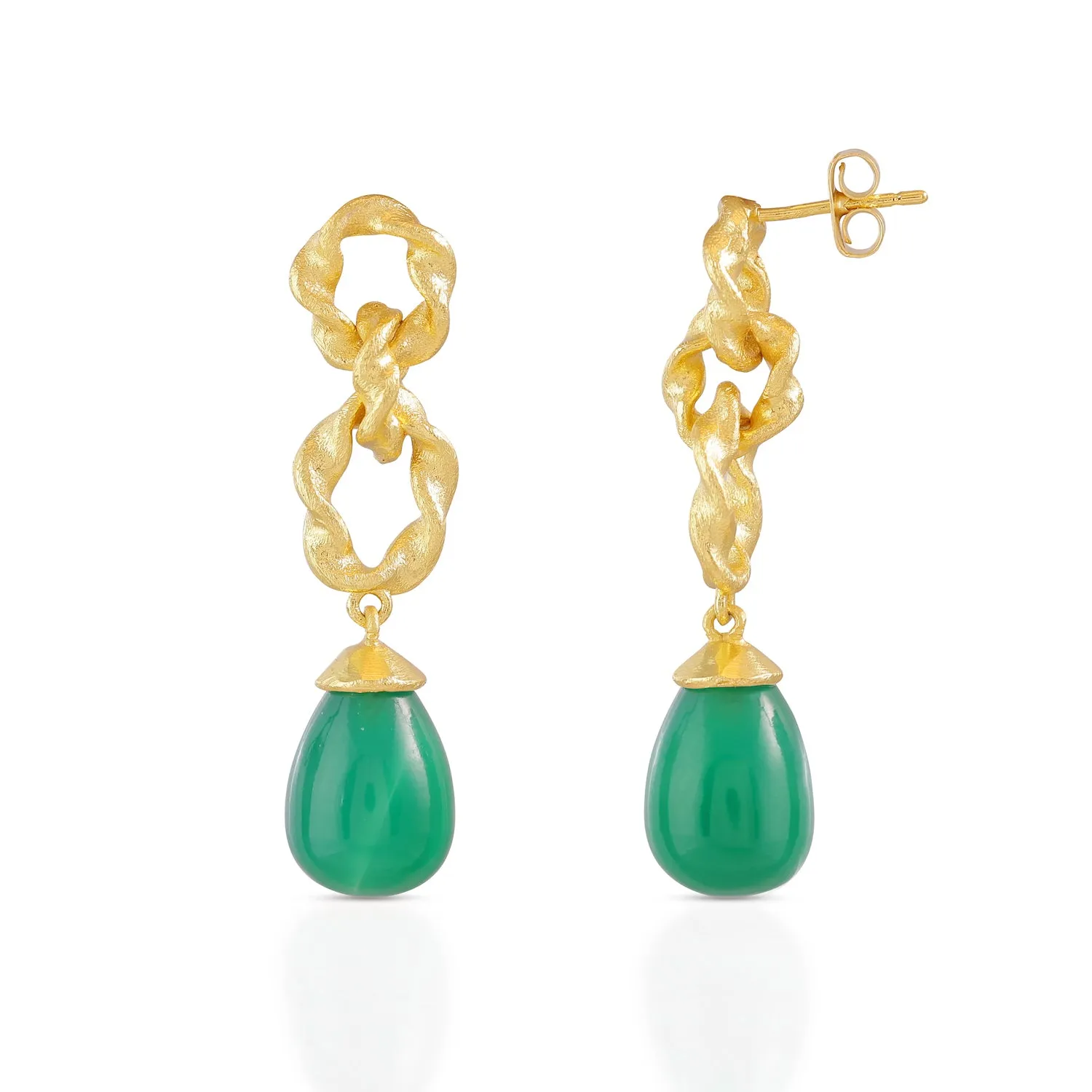 Moirai Double Twisted Loops Earrings Green Onyx sold by Azuni London