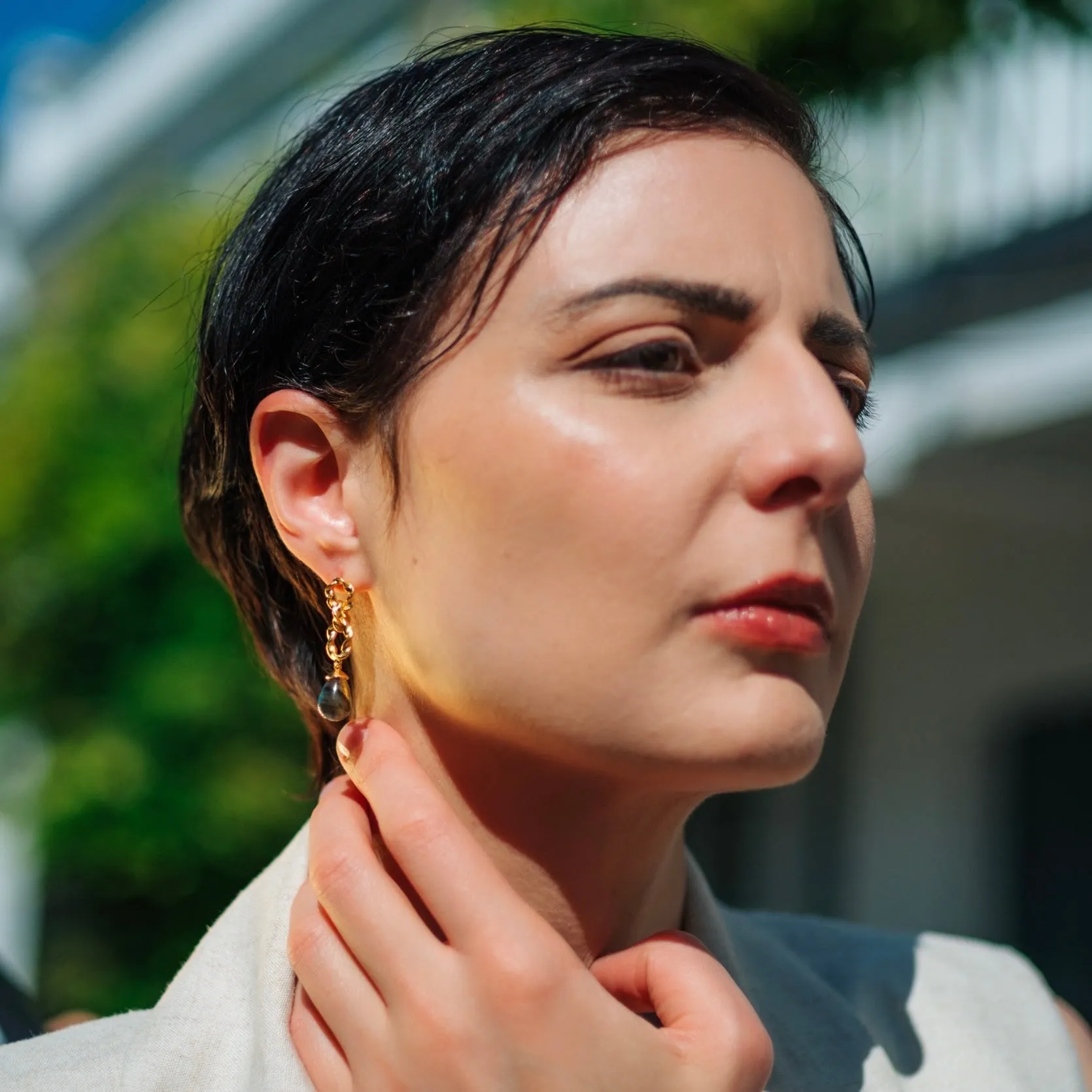 Moirai Double Twisted Loops Earrings Green Onyx sold by Azuni London product image thumbnail 2