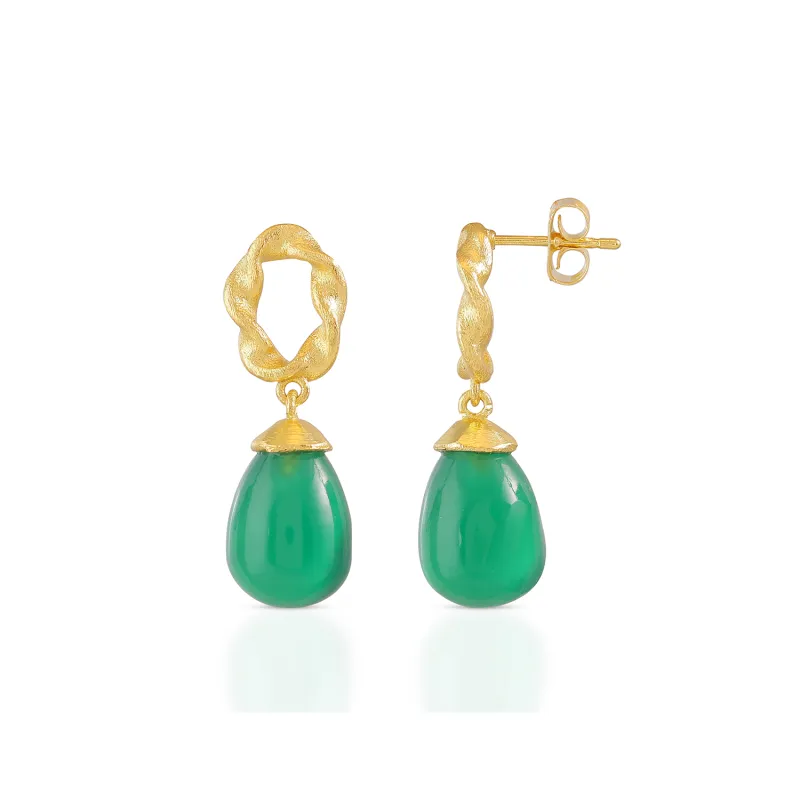Moirai Twisted Loop Earrings Green Onyx sold by Azuni London