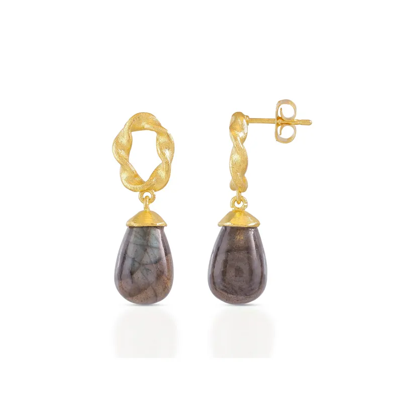 Moirai Twisted Loop Earrings Labradorite sold by Azuni London