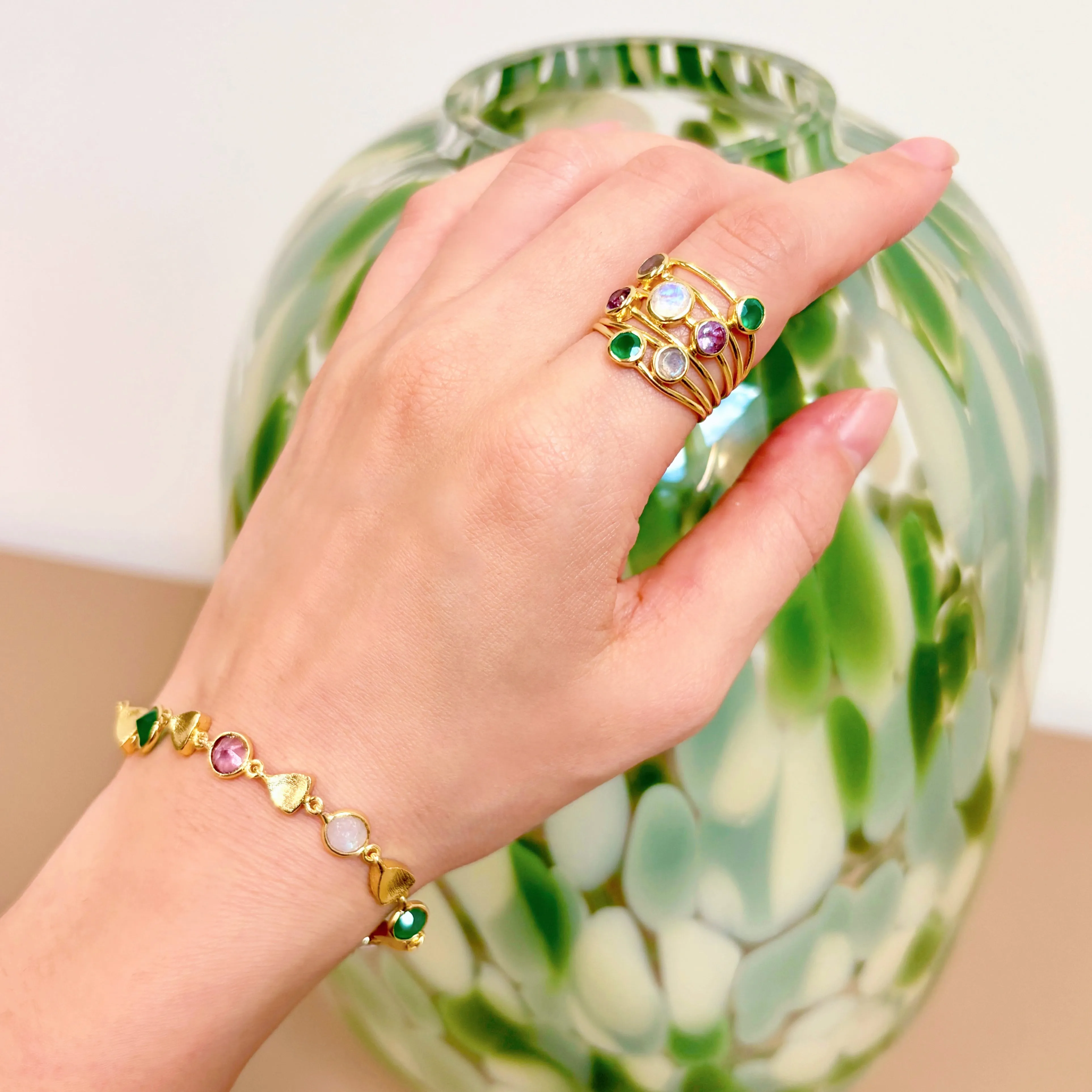 Gold Sara Mixed Gemstone Bracelet Pariba Onyx, Smoky Quartz & Rose Quartz sold by Azuni London product image thumbnail 2