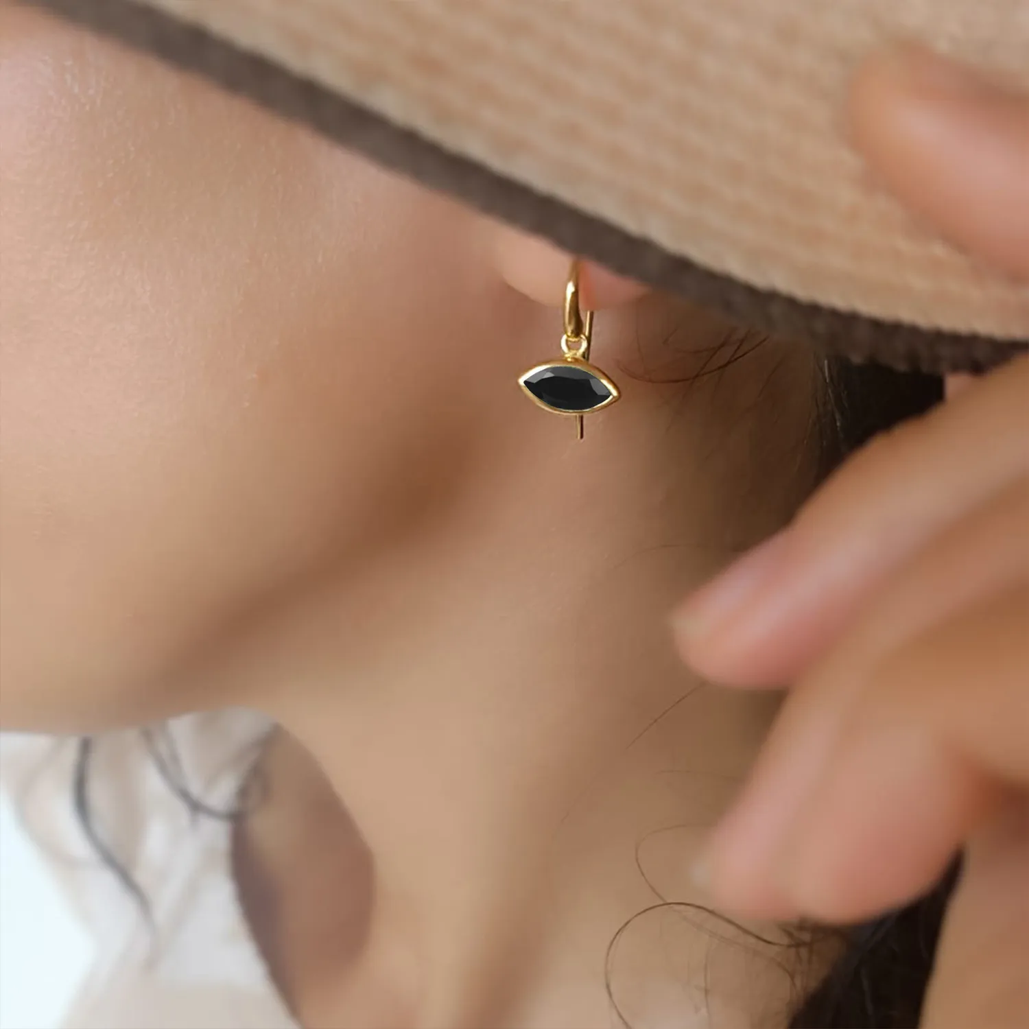 Lena Marquise Gemstone Drop Earrings Black Onyx sold by Azuni London product image thumbnail 2