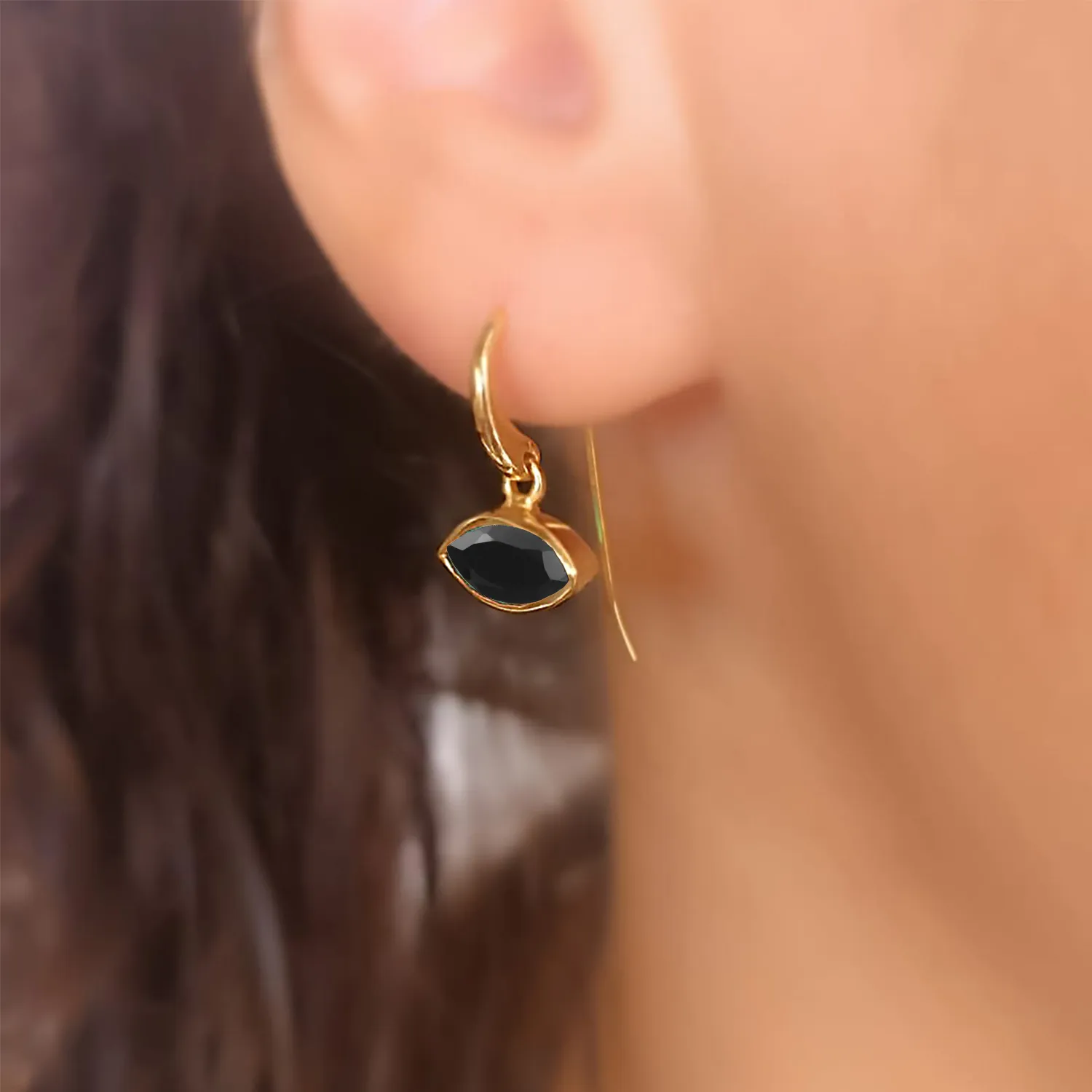 Lena Marquise Gemstone Drop Earrings Black Onyx sold by Azuni London product image thumbnail 3