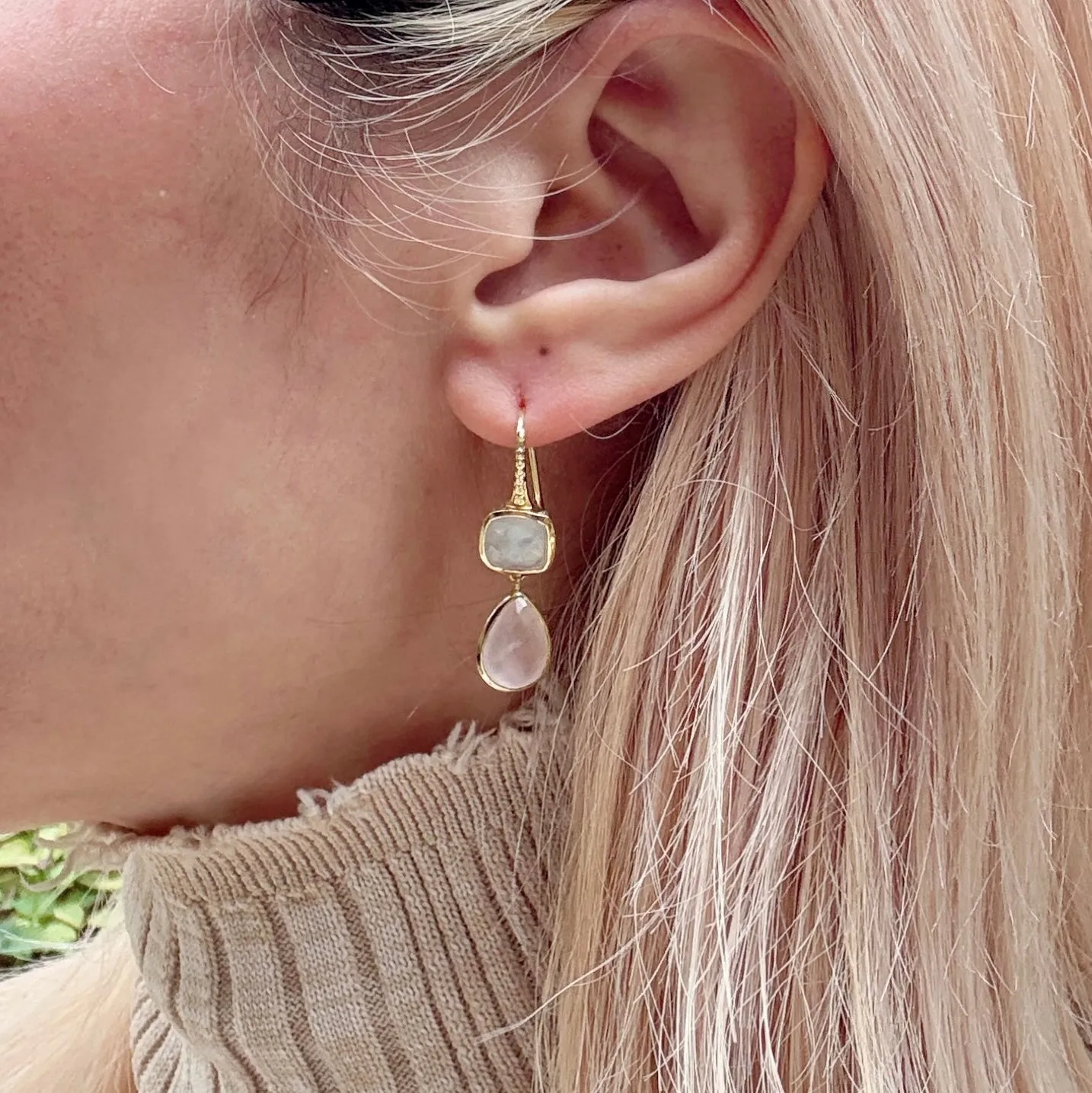 Charis Double Gemstone Earrings Moonstone & Rose Quartz sold by Azuni London product image thumbnail 2
