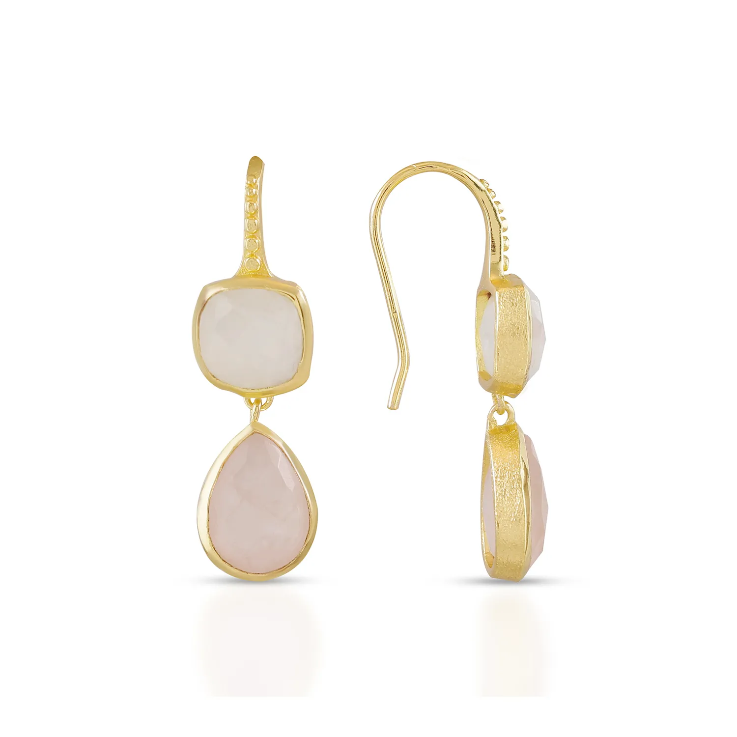 Charis Double Gemstone Earrings Moonstone & Rose Quartz sold by Azuni London