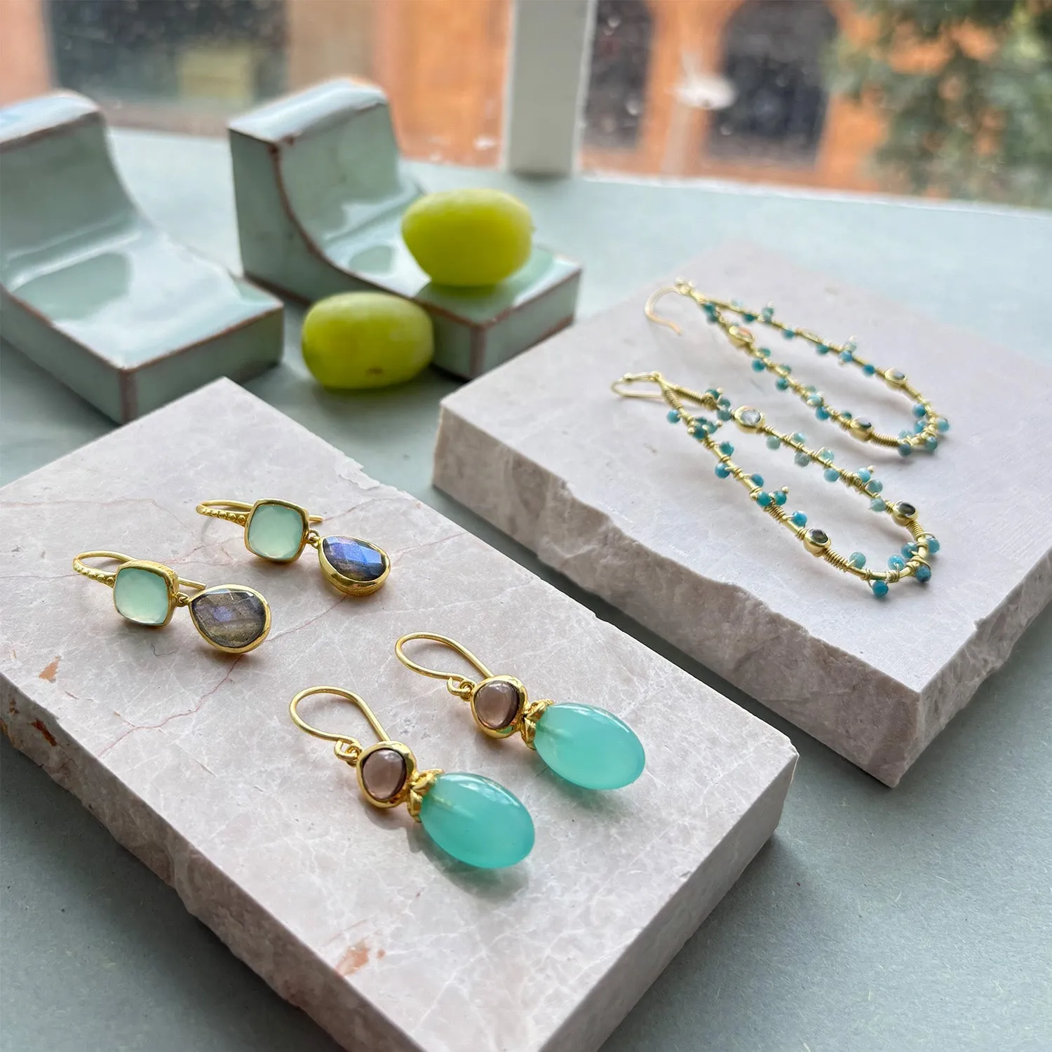 Charis Double Gemstone Earrings Pariba Onyx & Labradorite sold by Azuni London product image thumbnail 3