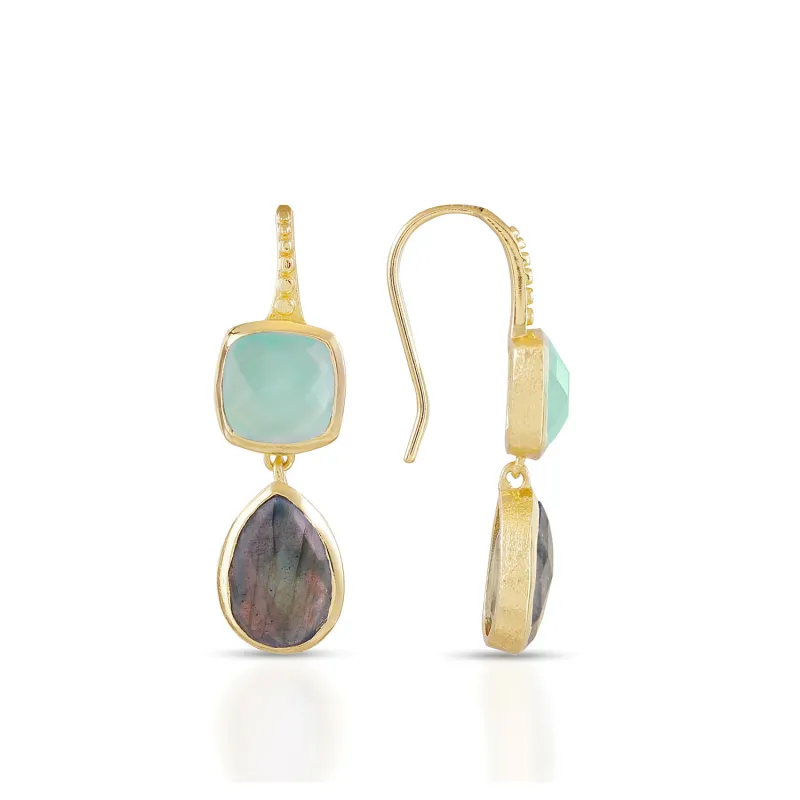 Charis Double Gemstone Earrings Pariba Onyx & Labradorite sold by Azuni London