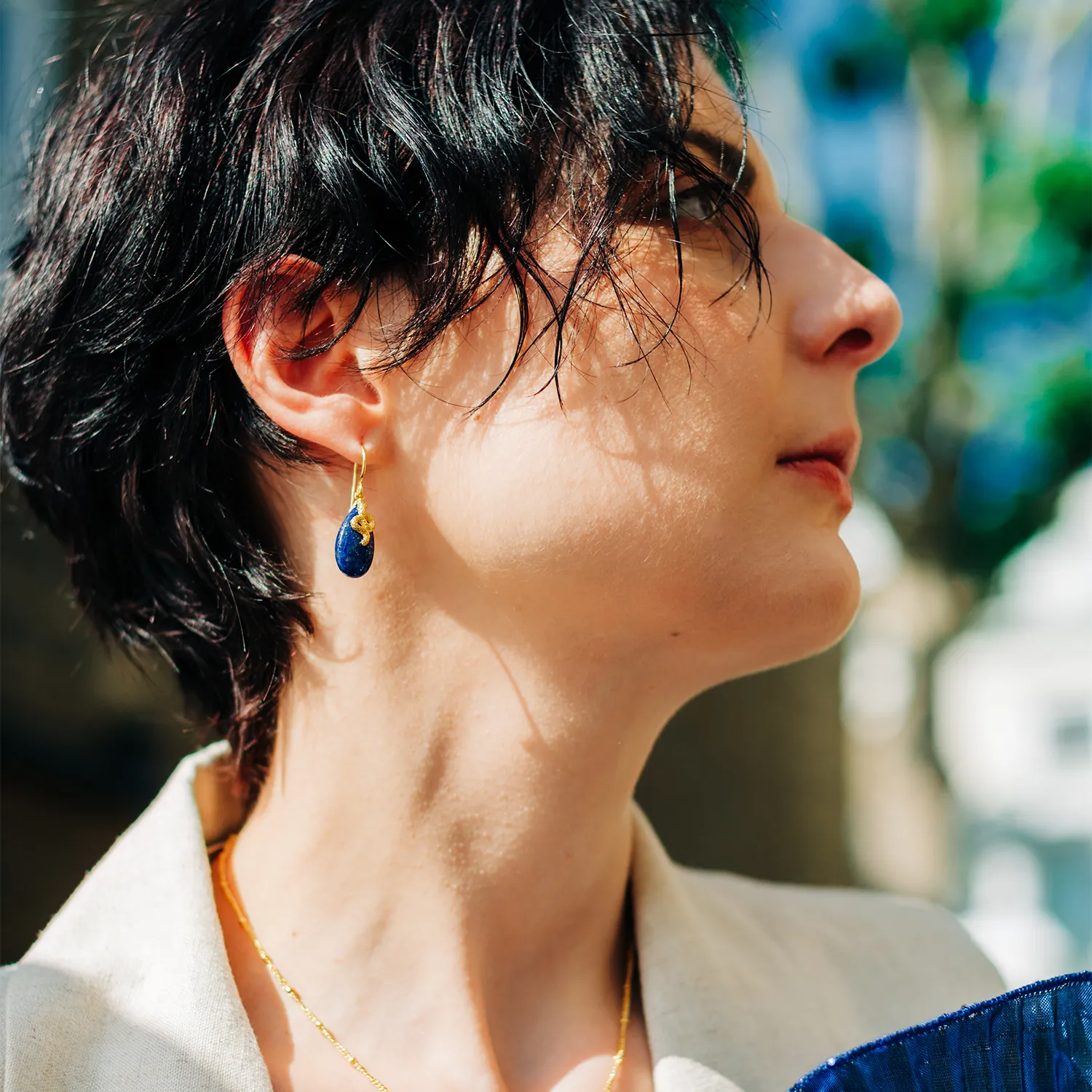 Medusa Gemstone Drop Earrings Amazonite sold by Azuni London product image thumbnail 2