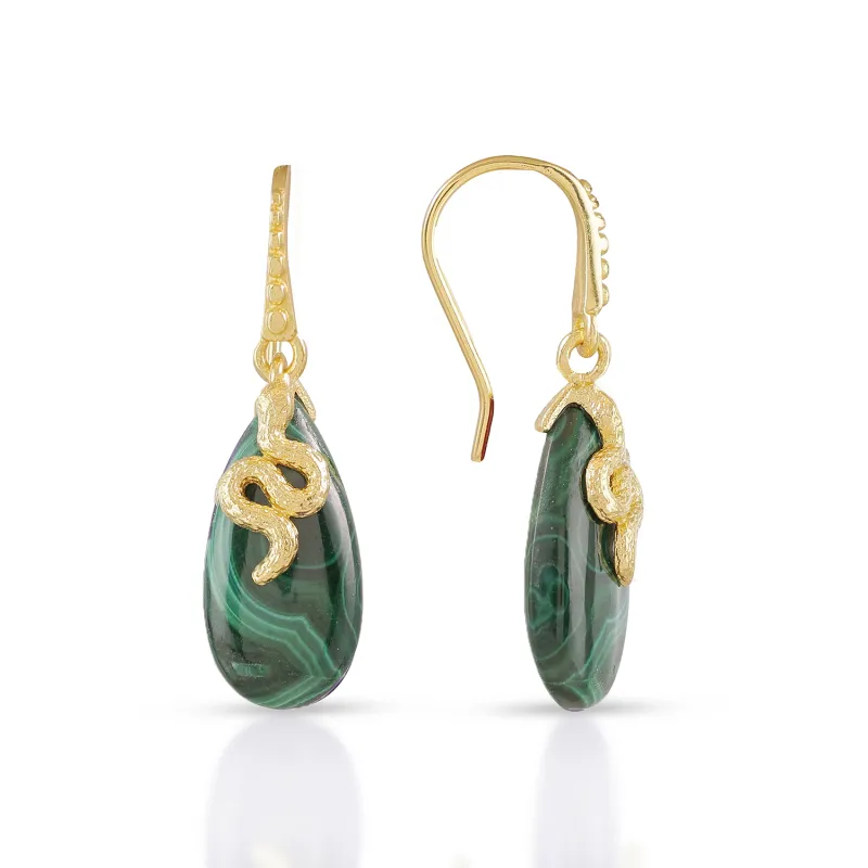Medusa Gemstone Drop Earrings Malachite sold by Azuni London