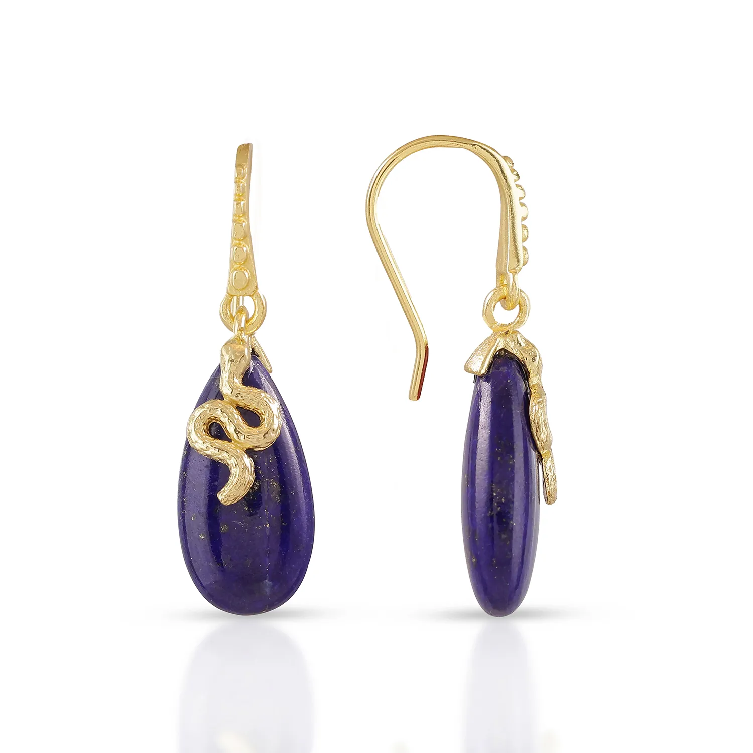 Medusa Gemstone Drop Earrings Lapis sold by Azuni London