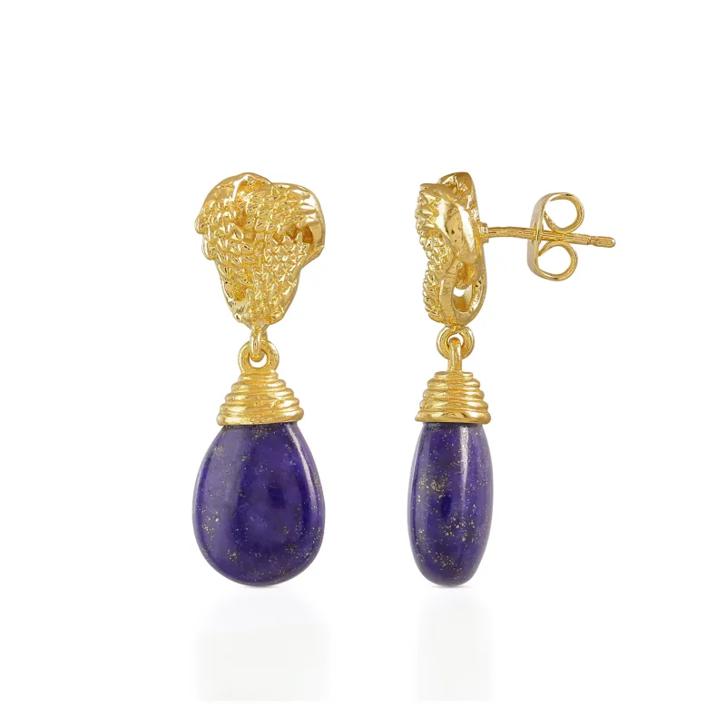 Knot Drop Gemstone Earrings Lapis sold by Azuni London