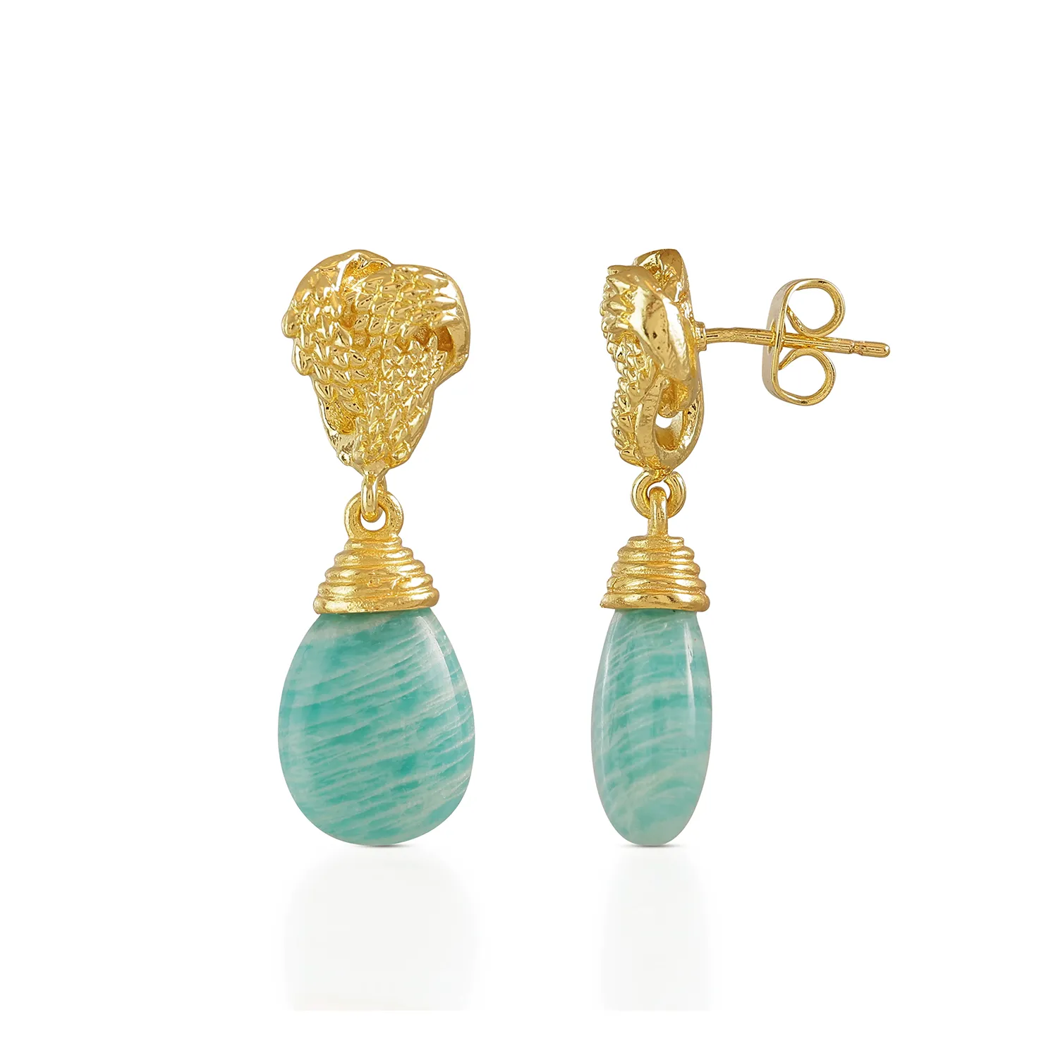 Knot Drop Gemstone Earrings Amazonite sold by Azuni London