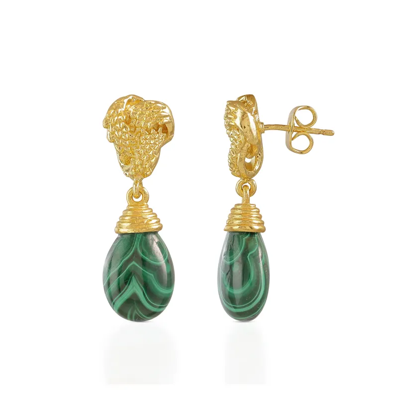 Knot Drop Gemstone Earrings Malachite sold by Azuni London