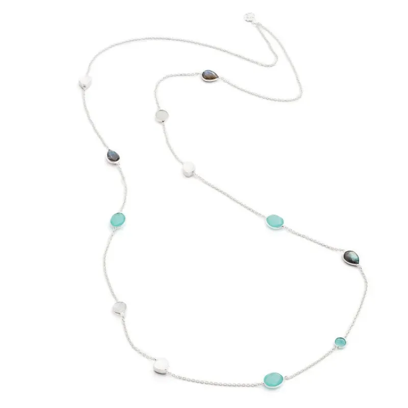 Penelope Multi-Stone Necklace Silver: Pariba Onyx, Labradorite & Moonstone sold by Azuni London