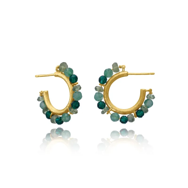 Ophelia Small Gemstone Hoops Green Aventurine, Green Apatite & Green Tourmaline sold by Azuni London